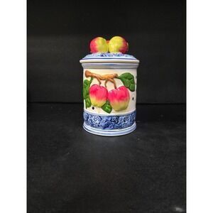 Kiln Fired Clay Apple Canister Hand Cast Hand Painted Ceramic Medium for Kitchen